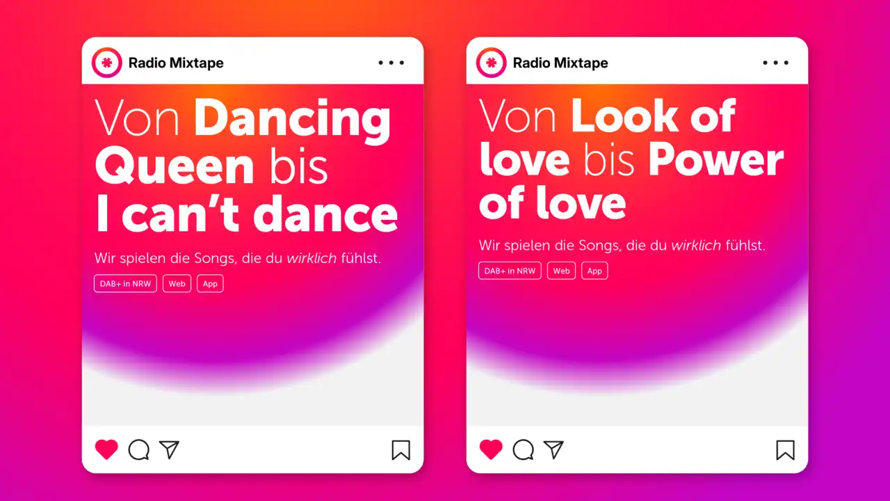 Social Media Posts Von Dancing Queen bis I can't dance. Von Look of love bis Power of Love